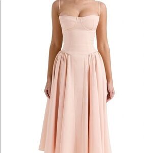 house of cb samaria twill corset midi dress peach parfait